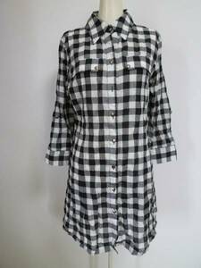 ZAZIE/ Zazie ^ black × white block check shirt One-piece Ⅲ^ Mini 12