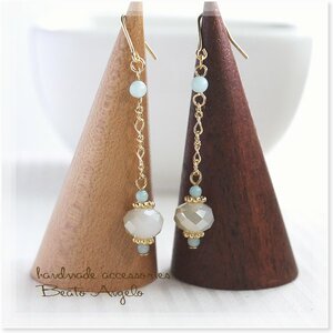 **+angelo+ button cut beads .amazo Night. earrings (p-084) white gold car in G natural stone ivory 
