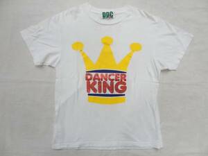 80S 90S 古着 DDC バーガーキング パロディー ジョーク プリント ダンサー キング Tシャツ 白 ホワイト ビンテージ ハンバーガー フード 珍