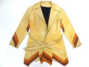  Vintage EASTWEST East талия кожа редкий модель лоскутное шитье отделка жакет пальто 70Shipi- кожа 
