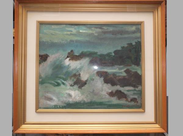 [Authentic] Oil painting by y.matuda [Sea] Tentative title, Painting, Oil painting, Nature, Landscape painting