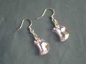 Art hand Auction ★Handmade Crystal Glass Crescent Moon Pink Earrings Brand New★, Handmade, Accessories (for women), Earrings, Earrings