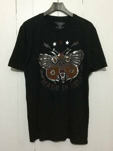 古着 monster 666 Tシャツ 黒 スカル 蝶 シルバー ラメ D8