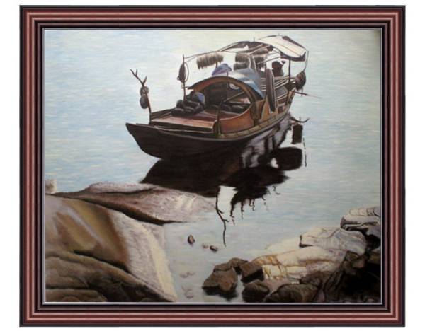 Pintura al óleo pintura de paisaje Barco chatarra en la orilla No. F12 (50x60cm), cuadro, pintura al óleo, Naturaleza, Pintura de paisaje