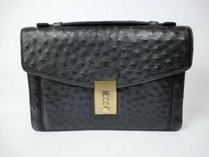 [ high class material ] genuine article Ostrich second bag black metal fittings . bird 