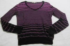 Sサイズ UNIQLO ユニクロ 長袖 ニット セーター 毛100% 紫×黒 