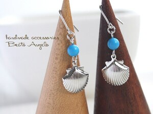 **+angelo+ metal shell . turquoise. earrings (p-006)S natural stone summer . titanium resin earrings * stock limit 