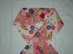 木綿の半衿、桜と蝶、ピンク斜めぼかし