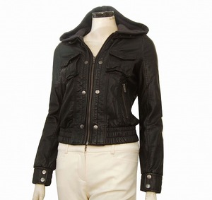 d beautiful goods *ENCHANTEMENT...?* Anne shunt man * black * leather style * with a hood .* rider's jacket *38 number (M*9 number )