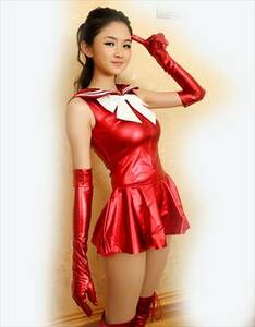 セーラームーン風衣装3点セット 　女性ML号　赤色