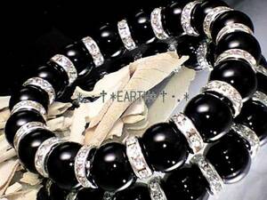黒瑠璃オニキスＡＡＡ＆銀色平型ロンデル12ミリ天然石！数珠　送料無料　匿名発送