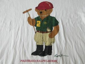 90's USA製 ポロ ラルフローレン ベアー Tシャツ L ホワイト POLO RALPH LAUREN ポロベア BEARスポーツSPORT カットソー MADE IN U.S.A./