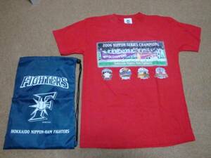 新品★2006年 日本ハムファイターズ チャンピオンTシャツ＋バッグセット サイズS　ヒルマン監督　ダルビッシュ有　新庄剛　稲葉 篤紀