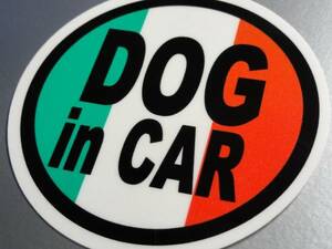 ｒ1●DOG in CARイタリア国旗ステッカー 7.5cmサイズ 犬が乗ってます カーステッカー●屋外耐候耐水 オリジナルシール_ EU