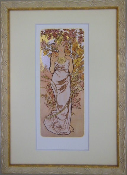 模写・アルフォンス ミュシャ 薔薇・「ROSE」 ミックスドメディア版画