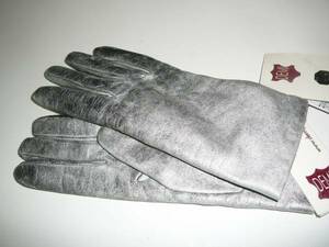 DEMI.. equipped Italy made reverse side knitted leather gloves silver 