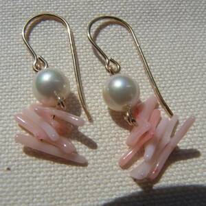  new goods coral x pearl earrings 14KGF Gold 