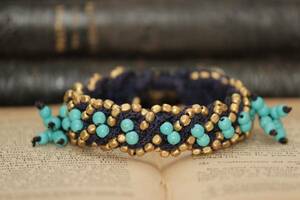 ! new arrival! turquoise & brass beads bracele N