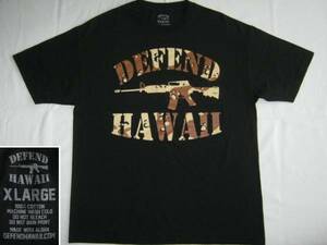 ★古着 美品 ハワイ発 DEFEND HAWAII ディフェンドハワイ Tシャツ XL ブラック 黒 迷彩柄 カモフラージュ チョコチップカモ デザートカモ★