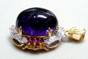  large grain amethyst & diamond & ruby pendant top 18 gold 750