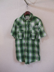 PADROCK緑チェック半袖シャツ（USED）70415