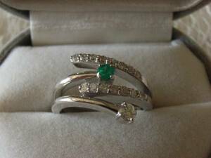 ∈Å∋ long time period stock goods . attaching . bargain!!*K18WG diamond / emerald R*