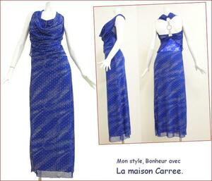 新品 ドレス スパンコール ドレープ ホルダー ブルー M ●lepont