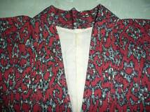 ■女性用 着物 絹 赤茶地 青グレイ 黒白 リメイク■_画像2