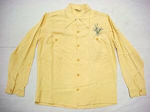  Vintage rare 50S 60S California .. yellow color rayon shirt rare deformation pocket design hand paint size S yellow rare article 