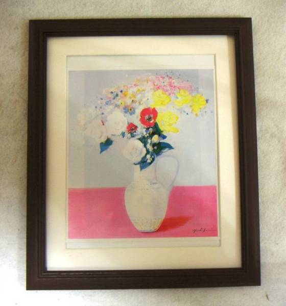 ◆Yoshifumi Watanabe Flowers offset reproduction, wooden frame, immediate purchase◆, Painting, Oil painting, Still life