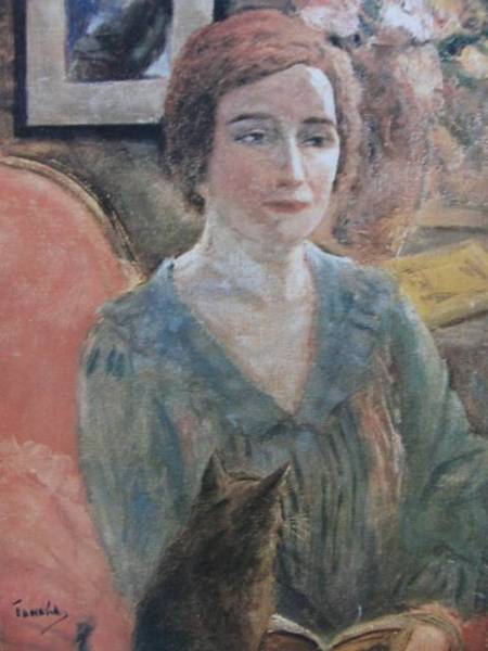 田中保 超稀有艺术书籍中的田中夫人和猫, 全新带框, 绘画, 油画, 肖像