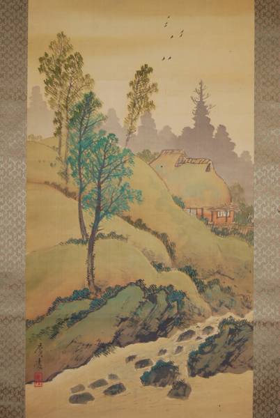 [Trabajo auténtico] //Hiroyo Mori/Figura de paisaje/Pergamino colgante Hotei-ya HB-297, cuadro, pintura japonesa, paisaje, Fugetsu
