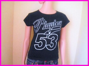 即決! 良品 PLAYBOY プレイボーイ ラメプリントTシャツ レディースM