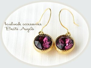 **+angelo+ Swarovski 1088. earrings (p-049) amethyst G one bead purple titanium resin earrings 