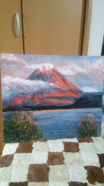 ☆Très impressionnant ! Impressionnant! Bon pour la chance et la fortune, bon feng shui◎Peinture à l'huile du Mont Fuji rouge☆, Peinture, Peinture à l'huile, Nature, Peinture de paysage