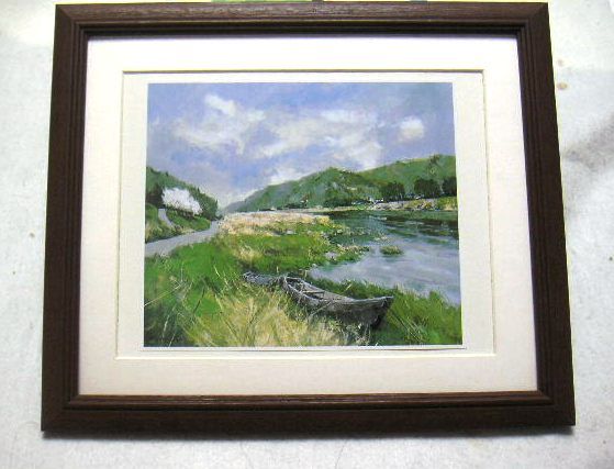 ◆Isobata Katsuyoshi Cherry Blossoms Blooming on the Riverbank offset reproduction, wooden frame included, immediate purchase◆, Painting, Oil painting, Nature, Landscape painting