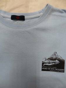 ビンテージ 希少 世界遺産 富士山 日本 ジャパン 両面 プリント Tシャツ 水色 ブルー 綿 100％ 青 マウンテン ハイキング 珍 クルーネック