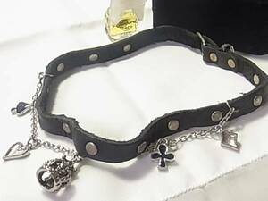  leather * playing cards Mark ... charm. choker necklace ^++