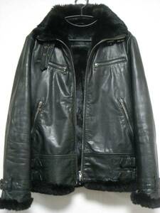 SHELLAC shellac * total lining rabbit fur car f cow leather leather rider's jacket blouson * 46