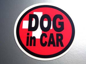 ｒ1●DOG in CARスイス国旗ステッカー 犬●車シール EU