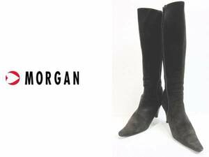  two point successful bid free shipping! MORGAN Morgan burnt tea suede long boots 35 1/2 lady's Brown 