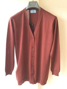  new goods Prada top class wool long height knitted cardigan 46 PRADA red Brown 