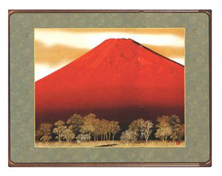 Shusui Ukita Roter Fuji-Gemäldedruck, japanischer Rahmen, Kunstwerk, drucken, Siebdruck