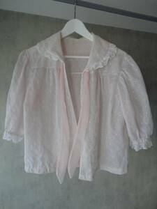 *70s Vintage England race pink blouse puff sleeve 