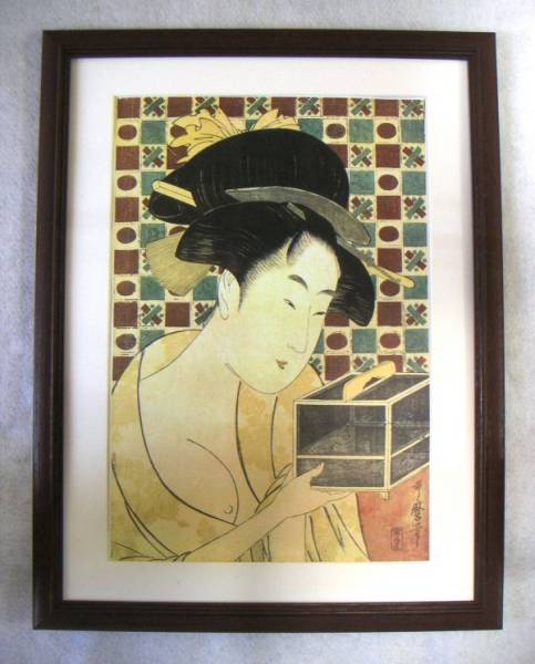 ●나무 프레임으로 우타마로 무시카게 CG 재현 - 지금 구입하세요●, 그림, 우키요에, 인쇄물, 아름다운 여인의 초상