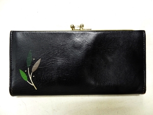  Vintage BUXTONbak stone rare 60S Canada made black black leather bulrush .. wallet purse perth flower flower paint print .