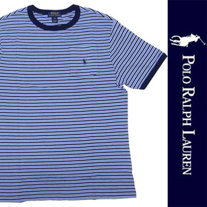 新品 POLO RALPH LAUREN BOYS S/S T-SHIRT ポロ ラルフローレン ボーイズ 半袖 Tシャツ ブルー ネイビー ボーダー コットン L 正規品 90B