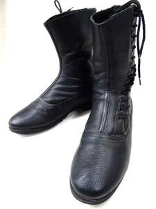  Vintage german Germany army 40S rare side race up design black leather boots braided up rare . military black size 