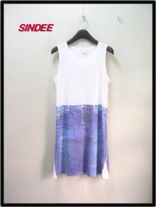 [SINDEE Cyndy Denim skirt transcription no sleeve dress ]