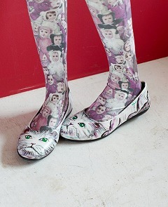 Acha Chumu Muga -cha -cute Cat Ballet Shoes Flower &amp; Paizuri Pattern Sack Sack с глазной печатью.